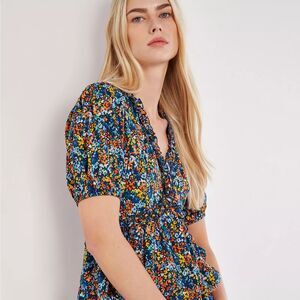 Apricot Watercolour Ruffle Floral Tiered Mini Dress, Size 4 (C5)
